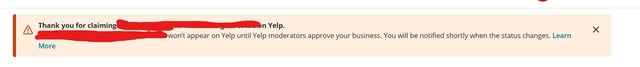 Stuck on “Thank you for claiming on Yelp.” Stuck on “Thank you for claiming on Yelp.”